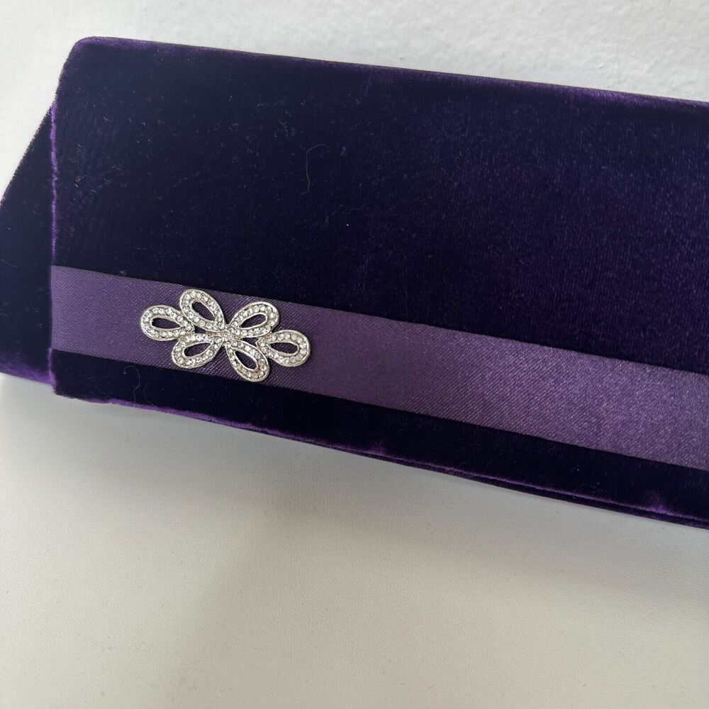 Savannah Purple Velour Clutch Rhinestone Embellished Hidden Rope Strap Clutch - Picture 3 of 12
